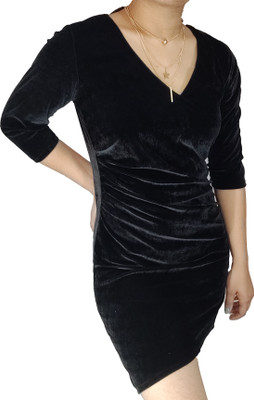 Vinayak Women Bodycon Black, Red Above Knee/Mid Thigh Length Dress