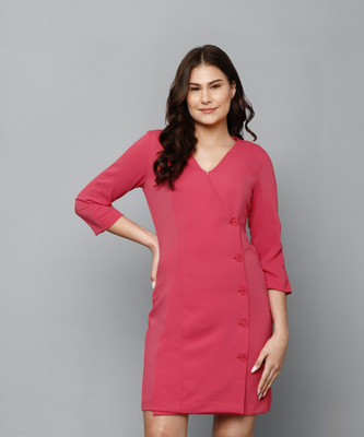 Allen Solly Women A-line Pink Above Knee/Mid Thigh Length Dress