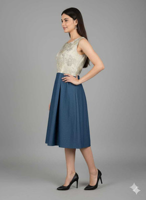 HANG N HOLD Women Fit and Flare Dark Blue Knee Length Dress