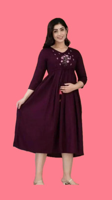 DHAWARIYA'S Women Ethnic Dress Maroon Below Knee Dress