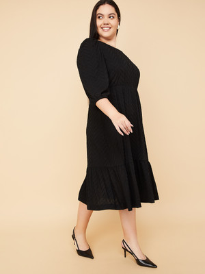 MAX Women A-line Black Midi/Calf Length Dress