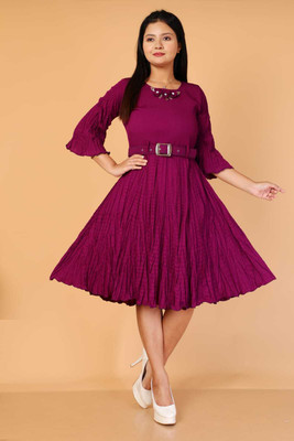 DENIM DUTSON Women Ethnic Dress Purple Below Knee Dress