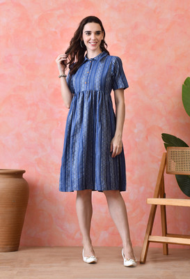 VCJ Women A-line Blue Knee Length Dress