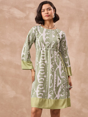 all about you Women A-line Green Midi/Calf Length Dress