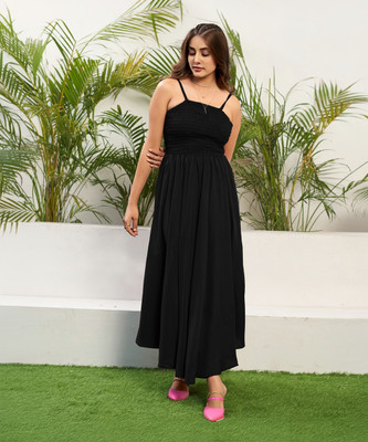 Selvia Women Fit and Flare Black Maxi/Full Length Dress