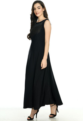 O Madam Women Maxi Black Full Length Dress