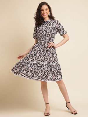 all about you Women Fit and Flare Brown Knee Length Dress