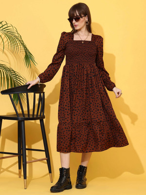 Sheetal Accociates Women Fit and Flare Brown Below Knee Dress
