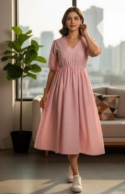 ROSEMELON Women A-line Pink Knee Length Dress