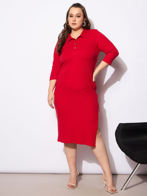 SASSAFRAS Curve Women Bodycon Red Midi/Calf Length Dress
