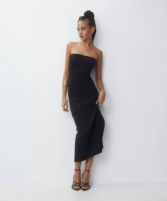COLOR CAPITAL Women Bodycon Black Midi/Calf Length Dress