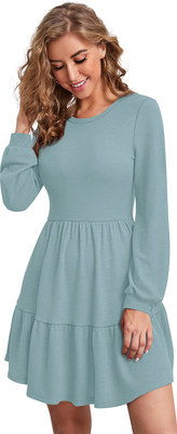 Divine India Women Gathered Grey Knee Length Dress
