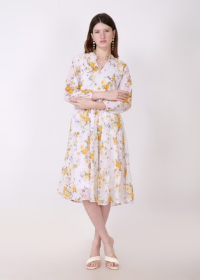 HIZA Women Fit and Flare Yellow Dress