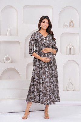 KANIW Women A-line Grey Below Knee Dress