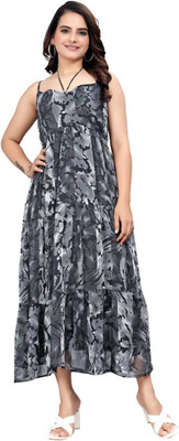 Oneclickshopping Women Fit and Flare Black Midi/Calf Length Dress