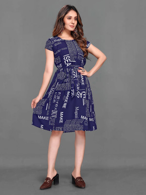 SITARAM FASHIION Women A-line Blue Knee Length Dress