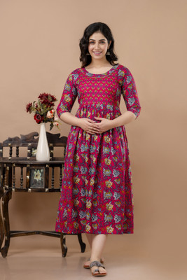 AAVRITTIQUEENS Women Fit and Flare Multicolor Midi/Calf Length Dress