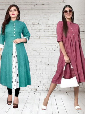 Suhani Creationnm Women Printed Straight Kurta(Green, Maroon)