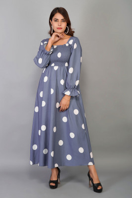 FOREVERMORE Women A-line Grey, White Ankle Length Dress
