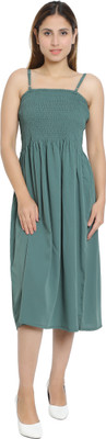 Divinelove Women A-line Green Midi/Calf Length Dress