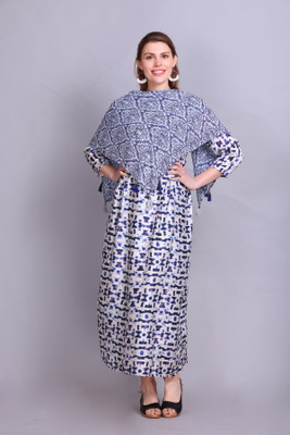 Elthia Women Gown Dark Blue, White Below Knee Dress