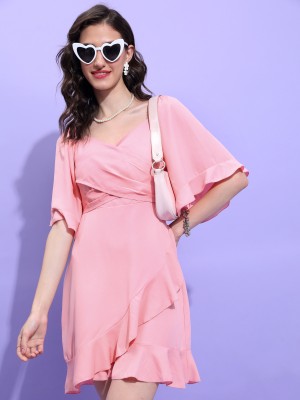 Tokyo Talkies Women Skater Pink Dress