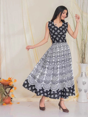 touchpix Women Fit and Flare Multicolor Midi/Calf Length Dress