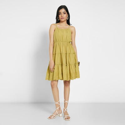 Akkriti by Pantaloons Women A-line Green Above Knee/Mid Thigh Length Dress