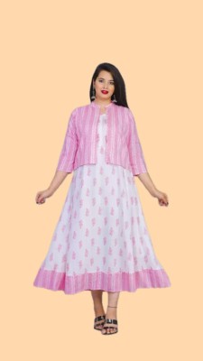 Avni Women Maxi Pink, White Dress