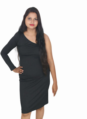 Turtlebay Clothing Women Wrap Black Knee Length Dress