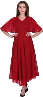 MUZUN Women A-line Maroon Dress