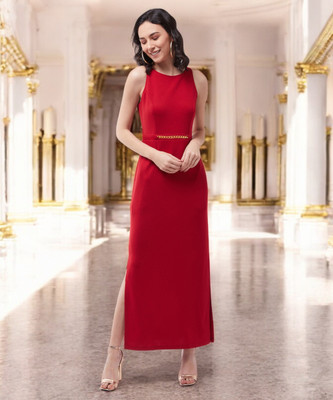 Miss Chase Women Bodycon Red Midi/Calf Length Dress