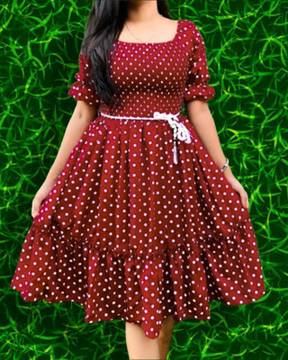 BuyUniqueFashion Women Fit and Flare Maroon Midi/Calf Length Dress