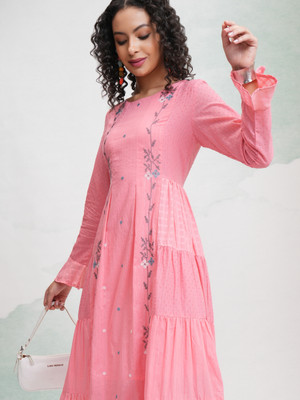 Vishudh Women A-line Pink Midi/Calf Length Dress