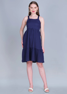 HIZA Women Fit and Flare Blue Midi/Calf Length Dress