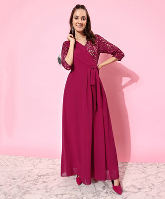 Miss Chase Women Wrap Pink Maxi/Full Length Dress