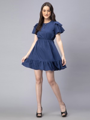 DRAPE AND DAZZLE Women Fit and Flare Dark Blue Dress