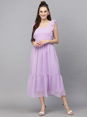 AAYU Women Fit and Flare Purple Midi/Calf Length Dress