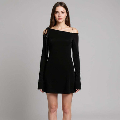 OUTZIDR Women Bodycon Black Above Knee/Mid Thigh Length Dress