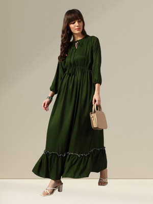 Krunal Raiyani Women Fit and Flare Green Maxi/Full Length Dress