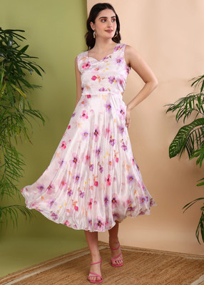 Rudraaksha Women Fit and Flare Multicolor Midi/Calf Length Dress
