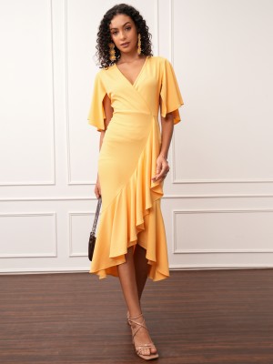 Tokyo Talkies Women Wrap Yellow Dress