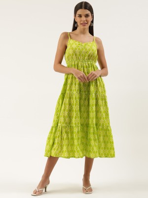 FABRIC FITOOR Women Fit and Flare Light Green Dress