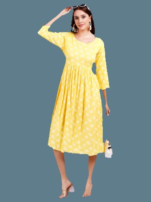 Fashion Point Women Gathered Yellow Dress