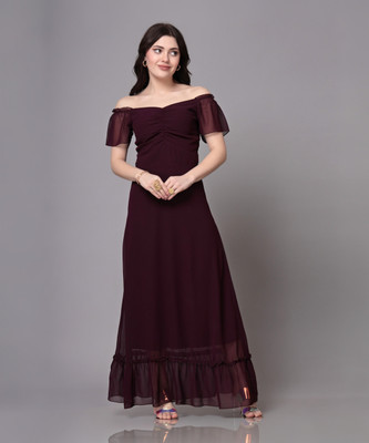 AAYU Women Maxi Maroon Full Length Dress