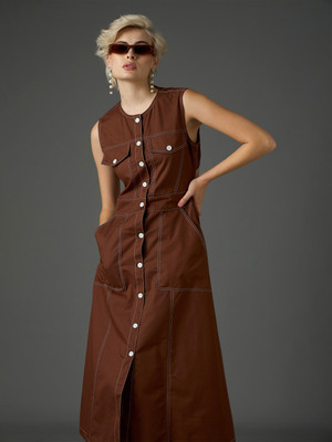 SASSAFRAS Women A-line Brown Midi/Calf Length Dress