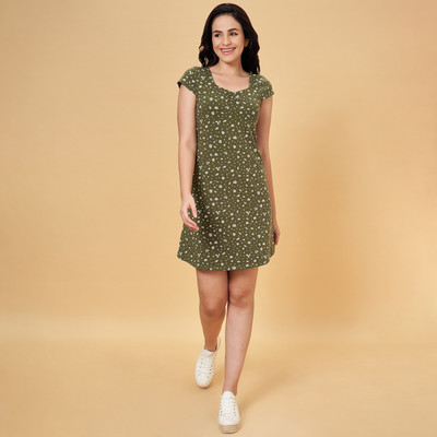 Honey By Pantaloons Women A-line Green, White Knee Length Dress