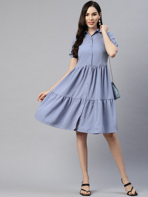 PLUSS Women A-line Purple Midi/Calf Length Dress