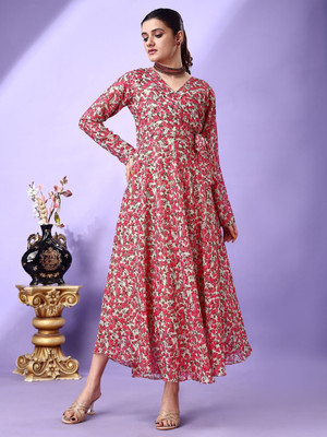 Fashion2wear Women Gown Pink Maxi/Full Length Dress