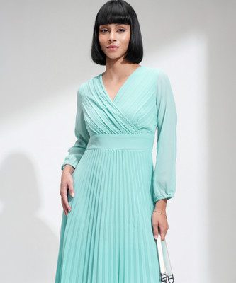 Tokyo Talkies Women A-line Light Blue Midi/Calf Length Dress